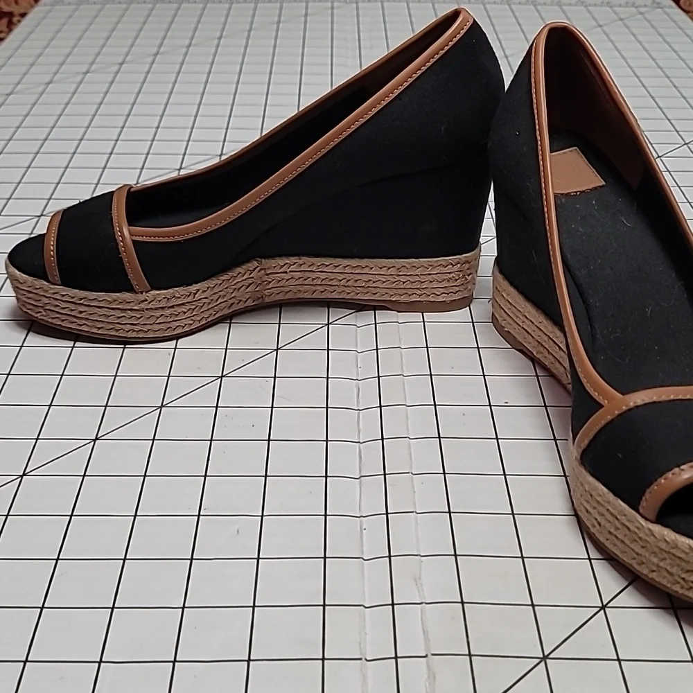 Tory Burch Majorca Canvas Wedge‎ NEW Black Size 9.5  EU 39.5